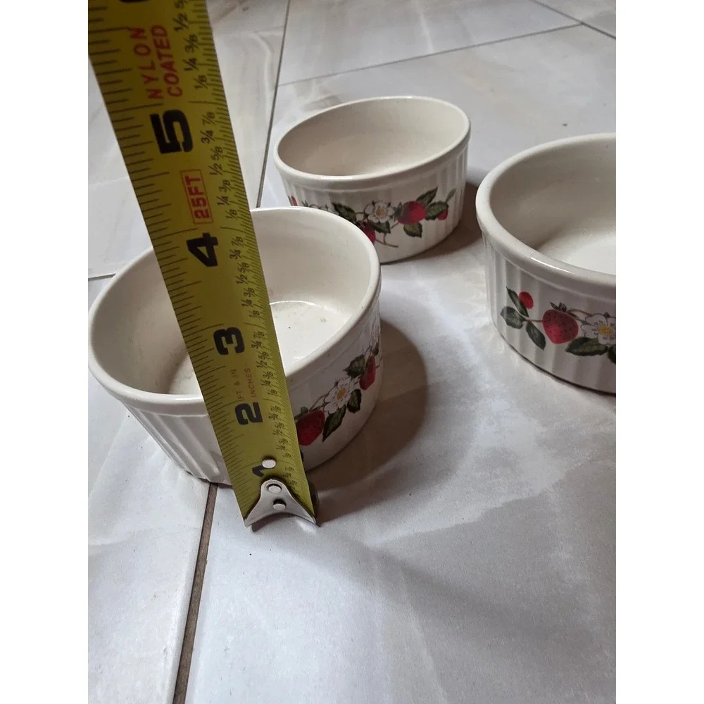 Sheffield Strawberries‎ n Cream Stoneware Ramekin Souffle Dish Set of 3 Japan H3